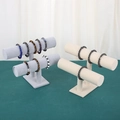Detail of double-tier jewelry display stands in gray and beige velvet for bracelets - Double Layer Stand / Black
