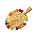 Medaglia religiosa ovale in acciaio inossidabile placcato oro 18K con perle colorate - Oro Multicolore