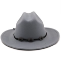 Cappello in feltro di lana grigio chiaro a tesa larga con fibbie argentate vintage - M (56-58cm) / Grigio chiaro