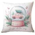 Detail of Christmas pillowcase with watercolor snow globe and pink car illustration - Snow Globe and Pink Car