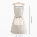 Beige striped apron with ruffled straps and functional towel-fabric front pocket - Grey - Cotton Linen Lace Apron