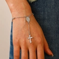 Silver Maria medal and cross bracelet set with hand-woven rope for men and women - Silver/White K (7300)
