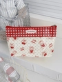Süße PVC-Tasche mit Kirsch- und Bärendruck und rotem Karomuster-Besatz - Kirschrot Bärenstil