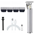 Silver electric hair clipper set with four limit combs and USB charging cable - Silver Direct Charging - Metal Body