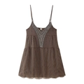 Abito marrone con spalline sottili e scollo a V con paillettes argento e perline - S / Cammello