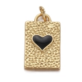 Golden square alloy pendant with textured finish and black heart center stone on white background - CX150-05 Hammered Rectangle - Black Heart