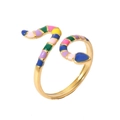 Detailed view of colorful enamel snake ring with 18k gold plating in a modern wave design - Adjustable Open / Style 2-Colorful Enamel Snake
