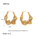Detailed view of 34mm gold twisted geometric hoop earrings with technical specifications - Twisted Geometric Earrings (DFE155) / Gold