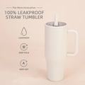 Cream 40oz insulated leakproof tumbler with handle and folding straw lid - 40oz / Ivory