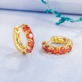 Gold plated S925 sterling silver hoop earrings set with round red zircon stones - Red