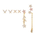 Pink zircon flower and butterfly gold earring set of six with elegant dangle charms - TZ00067 Gold - Butterfly Flower Zirconia 6-Piece Set