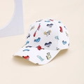 Detail of kids baseball cap with cartoon vehicle prints on white twill fabric - 2-10 Years (52-54cm) / Car Style / White