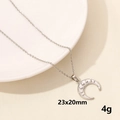 Silver stainless steel moon pendant necklace with lunar texture in 23x20mm size - Silver Moon Phase (S1241-S+N22-S)
