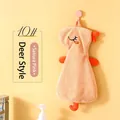 Pink deer-shaped coral fleece hand towel with absorbent double-layer fabric and hanging loop - Rabbit / Sunset Orange