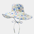 Détail d'un chapeau d'été à fleurs avec large bord et ruban coupe-vent décoratif assorti - Blanc Bleu Rose Jaune Fleuri (Couleur 13#)