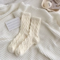 Creamy white cable knit crew socks for winter made of thick warm thermal fabric - One Size / Milk White