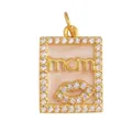 Rectangular gold-plated 'mom' pendant with pink enamel and sparkling white crystals - Rect Mom-Gold-Pink Enamel