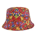 Top view of bucket hat featuring vibrant colorful abstract geometric patterns on white background - Multicolor Abstract Geometric Style (FH310-3)