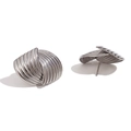 Silver geometric fan-shaped stud earrings with spiral textured pattern in metallic finish - Geometric Spiral Stud (Silver)