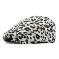 Berretto piatto classico con stampa leopardata bianca e nera in velluto a coste - Regolabile (55-59cm) / Stampa Leopardata Bianca