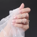Detail view of five-piece silver ring set with chain texture and solitaire crystal - Silver Style (DFYL-33)