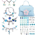 Blue DIY jewelry kit with charms, beads, necklaces, and a Best Wishes handbag - Silver Blue