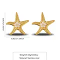 Starfish gold stainless steel earrings with central pearls and textured finish - Starfish Artificial Pearl Style (FYD6038EH)