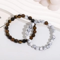 Tiger eye and white turquoise beaded bracelets set with elastic cord on white background - Set 9 (Tiger Eye & Howlite)