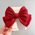 Grande barrette nœud en soie rouge avec étiquette fait main pour accessoire cheveux chinois - Nœud rouge vin