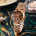Luxury rose gold women watch with brown gradient dial and sparkling diamond markers - Coffee