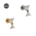 Stud de labret nœud en titane G23 avec zircons clairs en finition argent et or - NO-9 (Nœud) / Couleur Acier