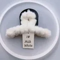 Plush creamy white faux fur hair claw clip in a large 14cm size for elegant styling - 1# Plush Creamy White 14CM