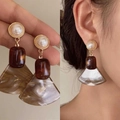 Boucles d'oreilles géométriques vintage en résine œil de tigre avec aiguille en argent - 22# Perle Ambre Rectangle Éventail (Tige en Argent)