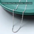 Fine chaîne à vagues de 1,9 mm en acier inoxydable argenté poli pour collier délicat - Largeur 1,9 mm/Pièce Unique / Chaîne Vague d'Eau Couleur Acier 40+5cm