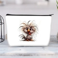 Detail of white canvas makeup bag showing smooth black zipper and cartoon bird print - Funny Cartoon Turkey(jiayingljb30)