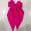 Large hot pink satin bow hair clip with long ribbons and elegant vintage spring clip - Rose Red
