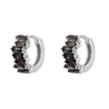 Detail of silver hoop earrings featuring baguette-cut black stones in a prong setting - Black (Platinum Plated)