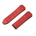 Red crocodile grain leather watch strap replacement with rubber base for Hublot series - 19x26mm / Bamboo Grain Style (No Buckle) / Red
