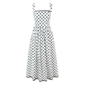 Robe Trapèze à pois avec bordure en dentelle noire et col carré sur fond blanc pur - Blanc (Pois Noirs)