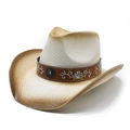 Chapeau de cow-boy en paille à large bord avec broderie florale et accent turquoise - M (56-58cm) / Blanc Crème & Café