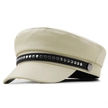 Casquette de marin chic en similicuir blanc cassé avec sangle noire à clous argentés - 56-59cm(Réglable) / Beige