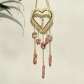 Golden heart suncatcher with pink butterfly pendants and faceted crystal beads - White Beads + Rose Butterfly + Light Pink Crystal