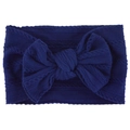 Dark blue knitted baby headband with a large bow and textured cable knit pattern - Navy Blue