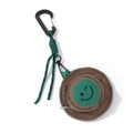 Mini brown bucket hat coin purse with green winking smile and braided lanyard keychain - Khaki Smile Hook Type