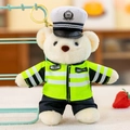 Cute police officer teddy bear plush keychain wearing fluorescent traffic safety vest - Keychain Traffic Police Bear - White