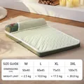 Thick light green plush pet bed with white trim and sizing chart for various breeds - Waffle Dot Green