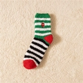 Thick coral fleece Christmas socks featuring festive green and black stripes with red accents - Embroidered Bell