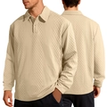 Nahaufnahme des Jacquard-Rautenmusters und der Kragendetails des beigen Polo-Herrenshirts - S / Khaki