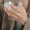 Gold three-layer stacked titanium steel ring with sparkling colorful crystals - US 6 / Gold with White Zirconia