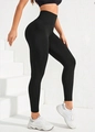 High-waisted black yoga leggings for women with tummy control and peach lift effect - S / Black